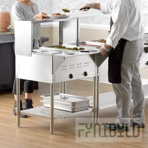 Avantco STE-2SG Two Pan Open Well Electric Steam Table with Undershelf, Overshelf, and Sneeze Guard - 120V, 1000W