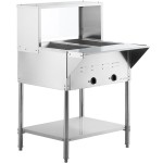 Avantco STE-2SG Two Pan Open Well Electric Steam Table with Undershelf, Overshelf, and Sneeze Guard - 120V, 1000W Avantco STE-2SG Two Pan Open Well Electric Steam Table with Undershelf, Overshelf, and Sneeze Guard - 120V, 1000W