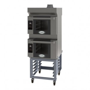 Cadco Bakerlux Station BLS-3HTD-2H Double Stacked 3-Shelf Half Size Heavy-Duty Digital Countertop Convection Ovens with Touch Control Panels, Ventless Hood, and Stand - 208-240V Cadco Bakerlux Station BLS-3HTD-2H Double Stacked 3-Shelf Half Size Heavy-Duty Digital Countertop Convection Ovens with Touch Control Panels, Ventless Hood, and Stand - 208-240V