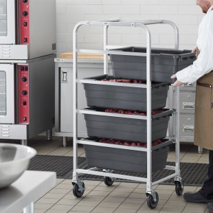 Regency Mobile Aluminum Lug Rack - 4 Lug Capacity - with Gray Meat Lugs / Tote Boxes - Unassembled