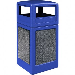 Commercial Zone 720431K StoneTec 42 Gallon Square Blue Decorative Trash Can with Pepperstone Panels and Dome Lid