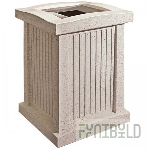 Wausau Tile SL102 Prairie 22 Gallon Concrete Square Trash Can with Aluminum Funnel Lid