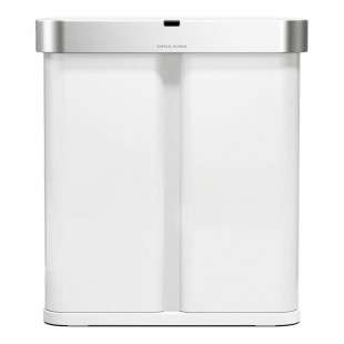 simplehuman ST2050 15.3 Gallon / 58 Liter White Stainless Steel Dual Compartment Rectangular Sensor Trash Can and Recycling Can with Voice and Motion Control and Liner Pocket