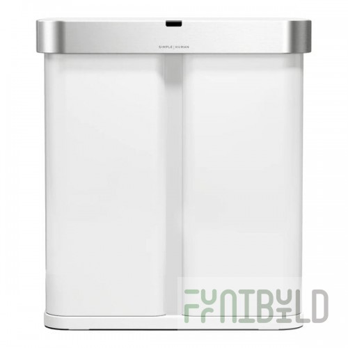 simplehuman ST2050 15.3 Gallon / 58 Liter White Stainless Steel Dual Compartment Rectangular Sensor Trash Can and Recycling Can with Voice and Motion Control and Liner Pocket