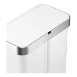 simplehuman ST2050 15.3 Gallon / 58 Liter White Stainless Steel Dual Compartment Rectangular Sensor Trash Can and Recycling Can with Voice and Motion Control and Liner Pocket