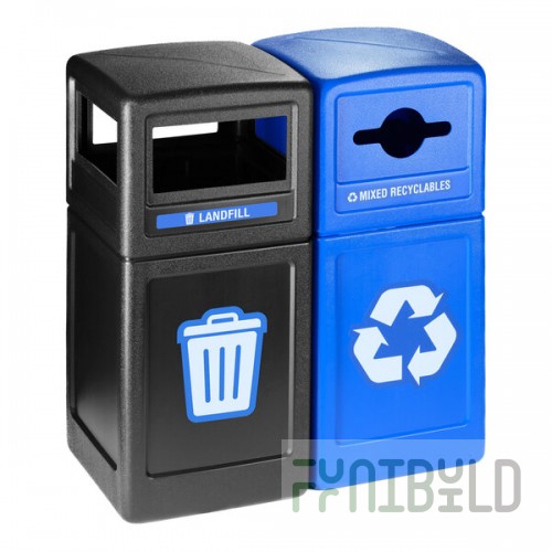 Commercial Zone Polytec 74739299 84 Gallon 2-Stream Polyethylene Square Landfill / Recycling Bins with Dome Top Lids