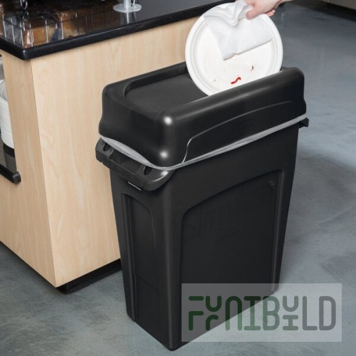 Rubbermaid® Slim Jim 64 Qt. / 16 Gallon Black Rectangular Trash Can with Black Swing Lid