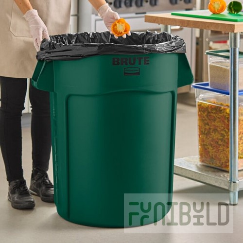 Rubbermaid® 1779741 BRUTE 44 Gallon Green Round Trash Can