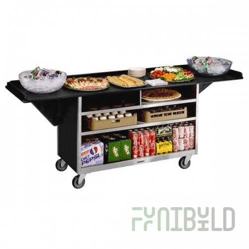 Lakeside 676B Black Vinyl 4 Shelf Stainless Steel Beverage Service Cart with Drop Leaves - 61 3/4