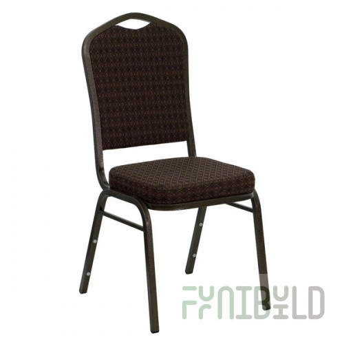 Flash Furniture NG-C01-BROWN-GV-GG Hercules Brown Pattern Fabric Crown Back Stackable Banquet Chair with Gold Vein Frame