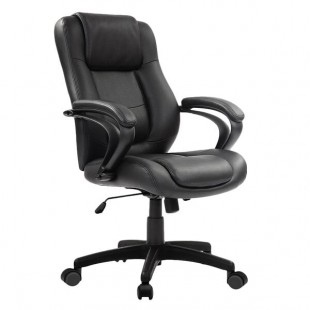 Eurotech LE522 Pembroke Black Leather Mid Back Swivel Office Chair with Padded Arm Rests