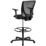 Flash Furniture GO-2100-A-GG Mid-Back Black Mesh Drafting Chair with Adjustable Arms and Foot Ring