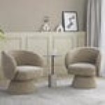 LumiSource Fran Light Brown Fabric Swivel Accent Arm Chair with Pedestal Base LumiSource Fran Light Brown Fabric Swivel Accent Arm Chair with Pedestal Base