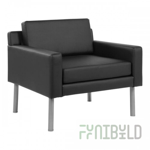 Boss Black Antimicrobial Vinyl Lounge Chair with Powder-Coated Nickel Steel Legs