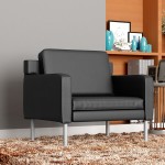 Boss Black Antimicrobial Vinyl Lounge Chair with Powder-Coated Nickel Steel Legs