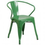 Flash Furniture CH-31270-WH-GG White Stackable Galvanized Steel Chair with Arms, Vertical Slat Back, and Drain Hole Seat
