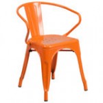 Flash Furniture CH-31270-WH-GG White Stackable Galvanized Steel Chair with Arms, Vertical Slat Back, and Drain Hole Seat