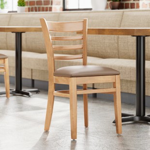 Lancaster Table & Seating Natural Finish Wood Ladder Back Chair with Taupe Vinyl Seat - Assembled Lancaster Table & Seating Natural Finish Wood Ladder Back Chair with Taupe Vinyl Seat - Assembled