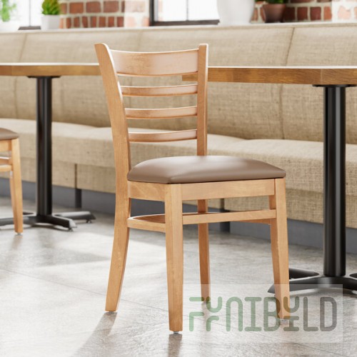 Lancaster Table & Seating Natural Finish Wood Ladder Back Chair with Taupe Vinyl Seat - Assembled