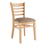 Lancaster Table & Seating Natural Finish Wood Ladder Back Chair with Taupe Vinyl Seat - Assembled Lancaster Table & Seating Natural Finish Wood Ladder Back Chair with Taupe Vinyl Seat - Assembled