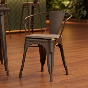 Lancaster Table & Seating Alloy Copper Indoor Arm Chair with Gray Wood Seat Lancaster Table & Seating Alloy Copper Indoor Arm Chair with Gray Wood Seat