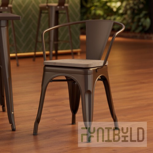 Lancaster Table & Seating Alloy Copper Indoor Arm Chair with Gray Wood Seat