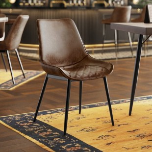 Lancaster Table & Seating Mid-Century Black Chair with Bourbon Brown Tufted Vinyl Seat - Detached Lancaster Table & Seating Mid-Century Black Chair with Bourbon Brown Tufted Vinyl Seat - Detached