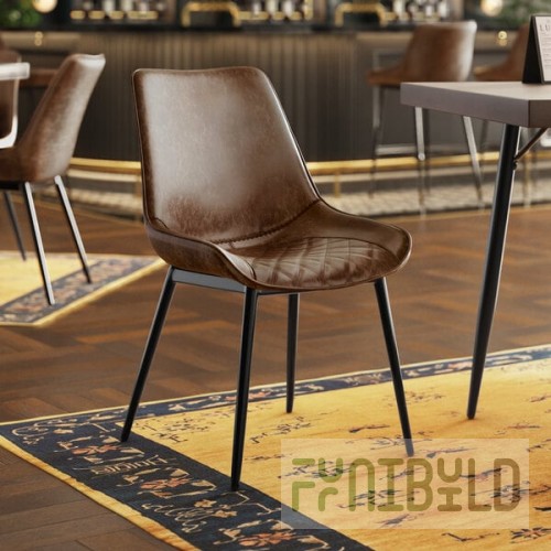 Lancaster Table & Seating Mid-Century Black Chair with Bourbon Brown Tufted Vinyl Seat - Detached