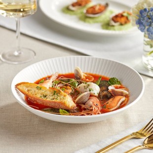 Acopa Cordelia 38 oz. Bright White Embossed Coupe Porcelain Bowl - Sample Acopa Cordelia 38 oz. Bright White Embossed Coupe Porcelain Bowl - Sample