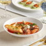Acopa Cordelia 38 oz. Bright White Embossed Coupe Porcelain Bowl - Sample Acopa Cordelia 38 oz. Bright White Embossed Coupe Porcelain Bowl - Sample
