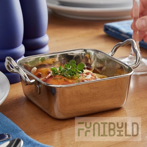Vollrath 59767 15.5 oz. Square Mini Stainless Steel Roasting Pan with Handles