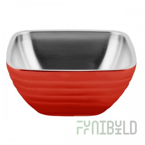 Vollrath 4763555 Double Wall Square Beehive 5.2 Qt. Serving Bowl - Fire Engine Red