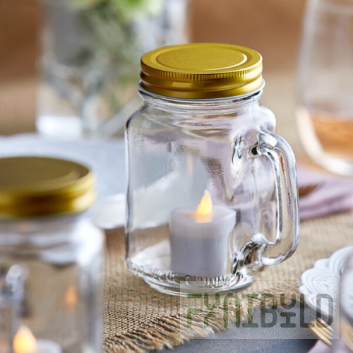 Acopa 16 oz. Mason Candle Holder with Handle & Lid - 12/Pack