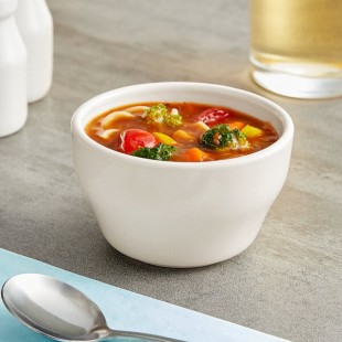 Acopa 6 oz. Ivory (American White) Rolled Edge Stoneware Bouillon Cup - 36/Case Acopa 6 oz. Ivory (American White) Rolled Edge Stoneware Bouillon Cup - 36/Case