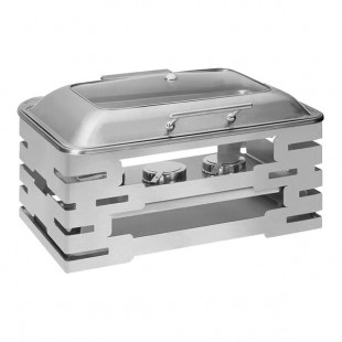 Rosseto Multi-Chef 9.51 Qt. Full Size Stainless Steel Traditional Chafer with Soft-Closing Lid and Stand SK061