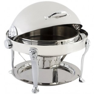 Bon Chef 18000CH Elite Round 8 Qt. Dripless Round Stainless Steel with Chrome Accents Roll Top Chafer with Lion Legs Bon Chef 18000CH Elite Round 8 Qt. Dripless Round Stainless Steel with Chrome Accents Roll Top Chafer with Lion Legs