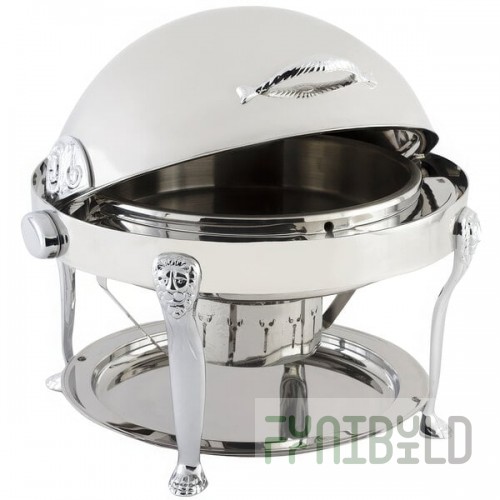 Bon Chef 18000CH Elite Round 8 Qt. Dripless Round Stainless Steel with Chrome Accents Roll Top Chafer with Lion Legs