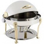 Bon Chef 18000CH Elite Round 8 Qt. Dripless Round Stainless Steel with Chrome Accents Roll Top Chafer with Lion Legs Bon Chef 18000CH Elite Round 8 Qt. Dripless Round Stainless Steel with Chrome Accents Roll Top Chafer with Lion Legs