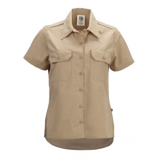 Mercer Culinary Metro Edge Women's Khaki Short Sleeve Brewer / Work Shirt - 2XL