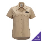 Mercer Culinary Metro Edge Women's Khaki Short Sleeve Brewer / Work Shirt - 2XL Mercer Culinary Metro Edge Women's Khaki Short Sleeve Brewer / Work Shirt - 2XL