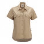 Mercer Culinary Metro Edge Women's Khaki Short Sleeve Brewer / Work Shirt - 2XL Mercer Culinary Metro Edge Women's Khaki Short Sleeve Brewer / Work Shirt - 2XL