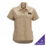 Mercer Culinary Metro Edge Women's Khaki Short Sleeve Brewer / Work Shirt - 2XL Mercer Culinary Metro Edge Women's Khaki Short Sleeve Brewer / Work Shirt - 2XL