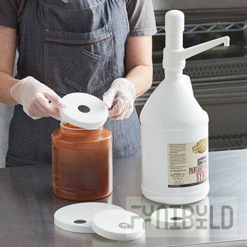 TableCraft 663K 1 oz. Condiment Pump Kit with Stationary Pump and 5 Adapter Lids