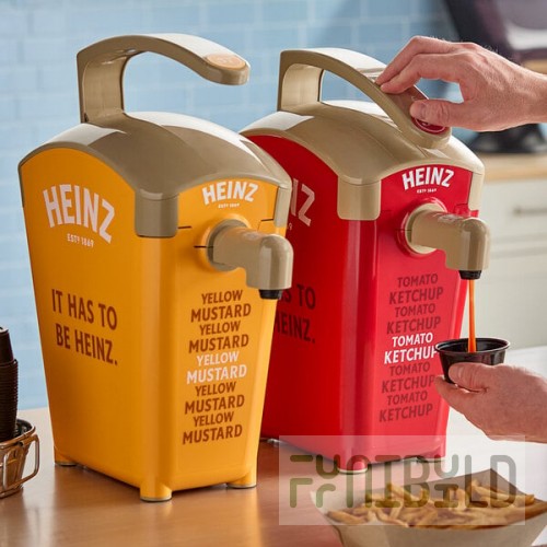 Heinz Keystone 1.5 Gallon Red and Yellow Plastic Countertop Pump Dispensers with Heinz Ketchup and Mustard Pouches