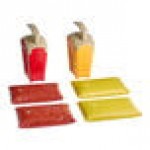 Heinz Keystone 1.5 Gallon Red and Yellow Plastic Countertop Pump Dispensers with Heinz Ketchup and Mustard Pouches