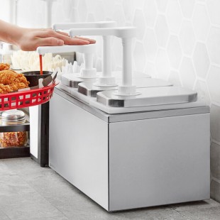 ServSense Triple 2 Qt. Stainless Steel Condiment Dispenser - 3 Plastic Pumps, 1 oz. Portions