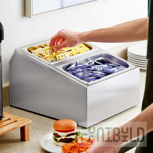ServSense Stainless Steel Hotel Pan Organizer Set with (2) 1/3 Size Pans