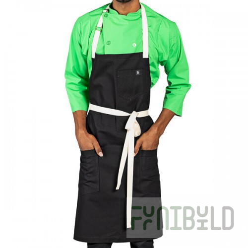 Uncommon Chef 3115 Black Customizable 100% Cotton Canvas Vibe Bib Apron with Natural Webbing and 3 Pockets - 34