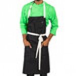Uncommon Chef 3115 Black Customizable 100% Cotton Canvas Vibe Bib Apron with Natural Webbing and 3 Pockets - 34