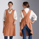 Acopa Ashville Cinnamon Linen Smock Bib Apron with 2 Pockets - Small / Medium